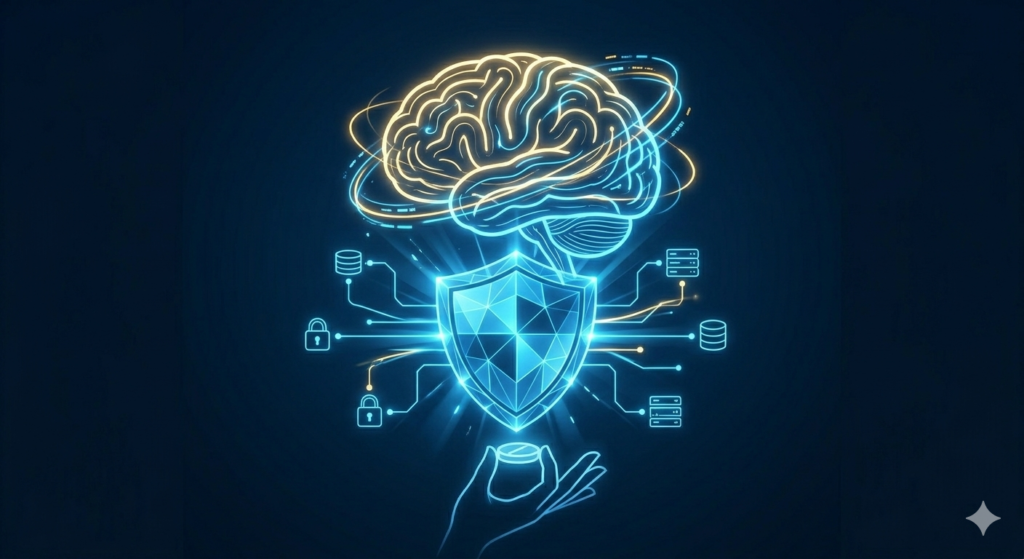 Cyber shield and brain symbolizing how to safely buy Modafinil online
