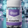 buy-modafinil-stark-pharm Original packaging of Stark Pharm Modafinil on a cyber-lab background. Modern biohacking supplements for maximum productivity.