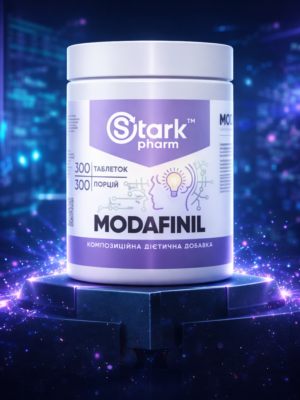 White jar on a neon technological pedestal. The most cost-effective modafinil bulk buy for long-term use and daily energy.