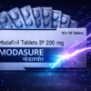 Detailed view of 10 blisters inside the Modasure 100 tablets box. Economical large packaging for creating a reliable supply of cognitive enhancers.