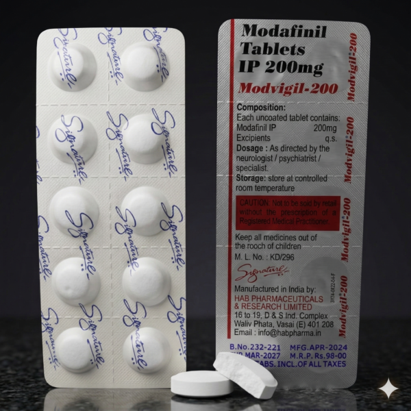 Original buy Modvigil HAB Pharma: detailed view of the blister pack