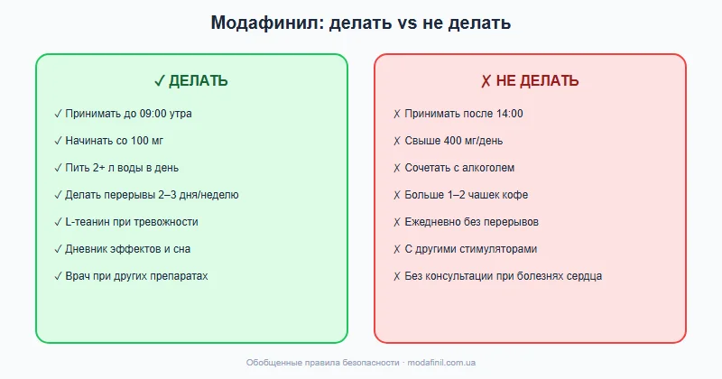 Сравнение способов приема модафинила дробное дозирование